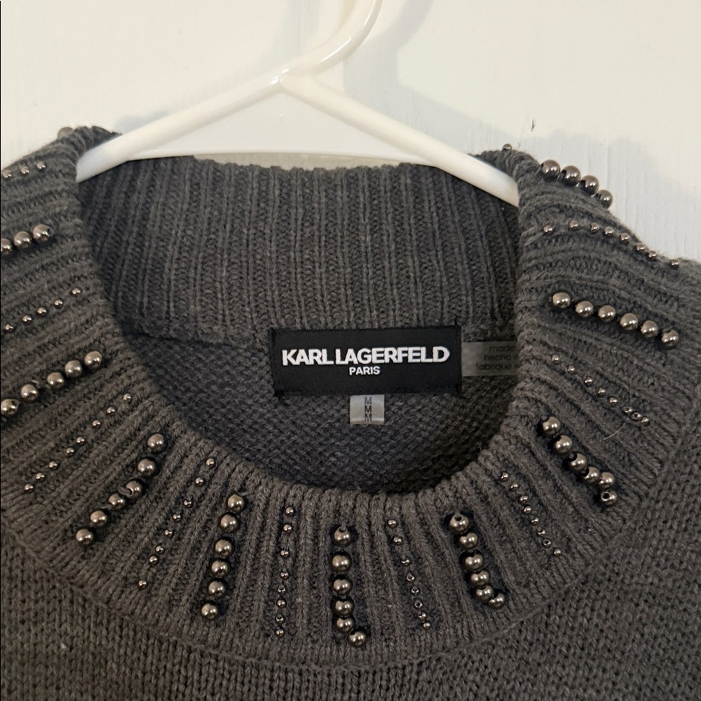 Karl Lagerfeld Gray Embellished Midi Dress